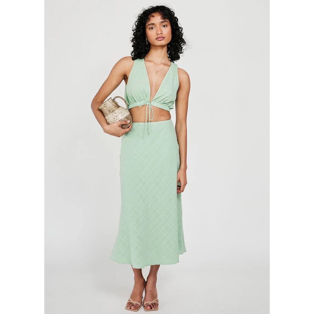 Sabo Cambelle Green Sleeveless Cutout Tie Front Cami Camisole Midi Tank Dress M - Picture 7 of 14